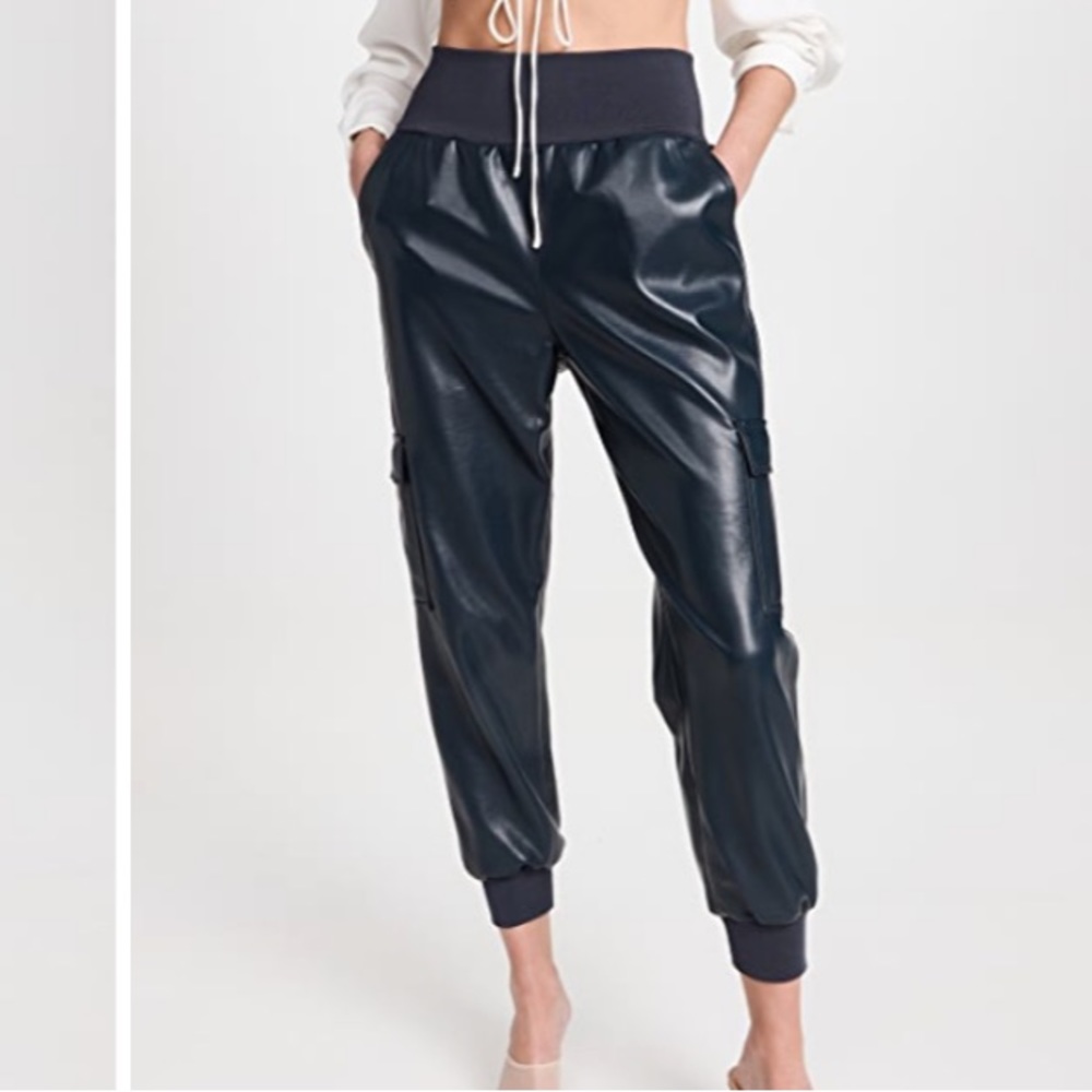 Cinq á Sept Giles black faux leather joggers